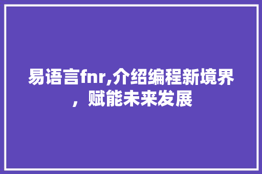 易语言fnr,介绍编程新境界，赋能未来发展