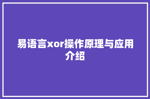 易语言xor操作原理与应用介绍