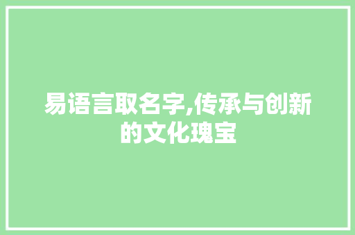 易语言取名字,传承与创新的文化瑰宝