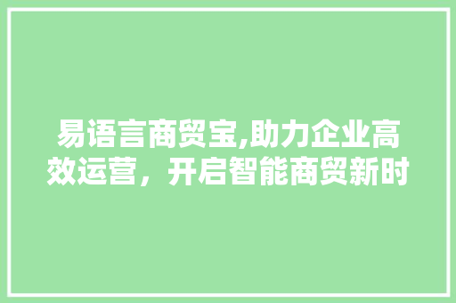 易语言商贸宝,助力企业高效运营，开启智能商贸新时代