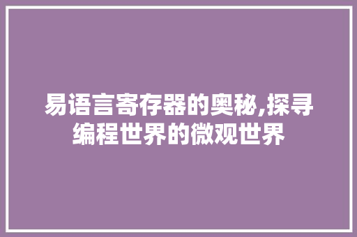 易语言寄存器的奥秘,探寻编程世界的微观世界