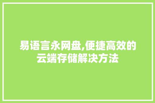 易语言永网盘,便捷高效的云端存储解决方法