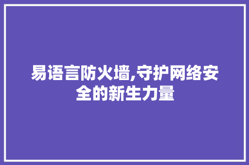 易语言防火墙,守护网络安全的新生力量