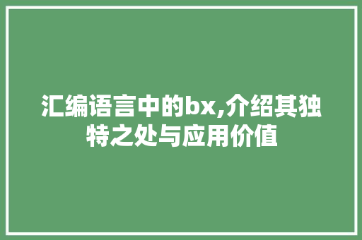 汇编语言中的bx,介绍其独特之处与应用价值