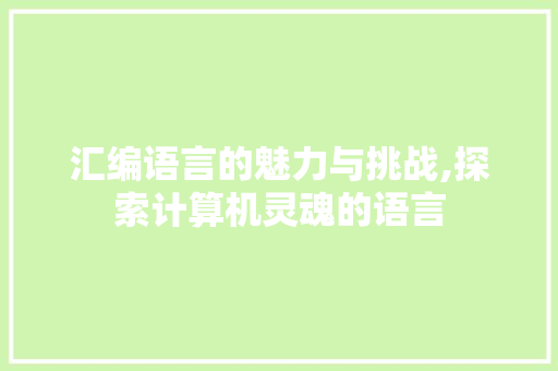 汇编语言的魅力与挑战,探索计算机灵魂的语言