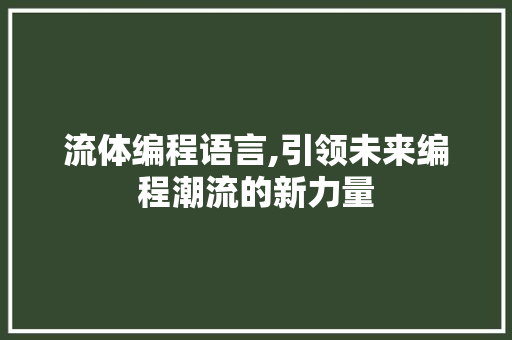 流体编程语言,引领未来编程潮流的新力量