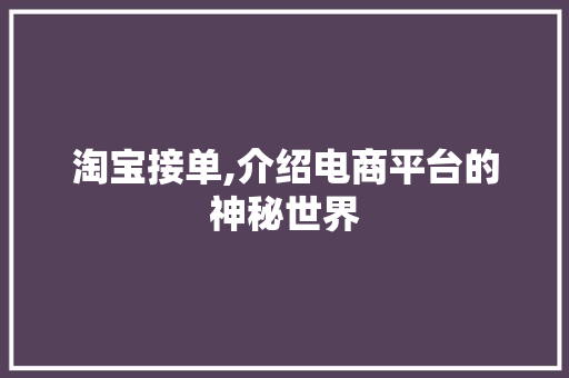 淘宝接单,介绍电商平台的神秘世界