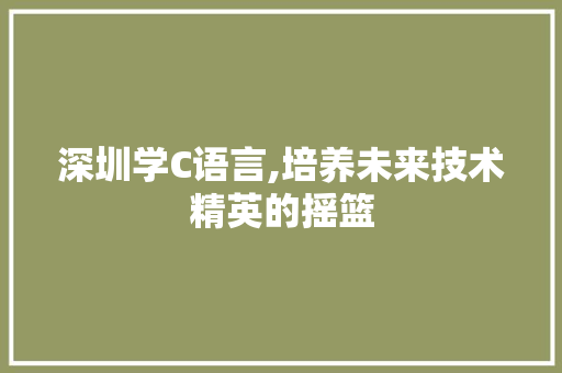 深圳学C语言,培养未来技术精英的摇篮