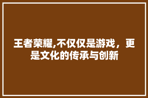 王者荣耀,不仅仅是游戏，更是文化的传承与创新