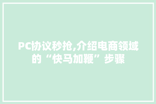 PC协议秒抢,介绍电商领域的“快马加鞭”步骤