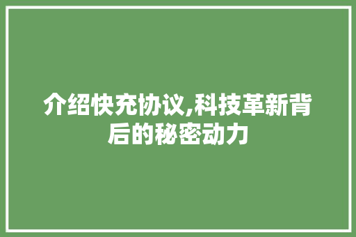 介绍快充协议,科技革新背后的秘密动力