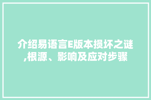 介绍易语言E版本损坏之谜,根源、影响及应对步骤