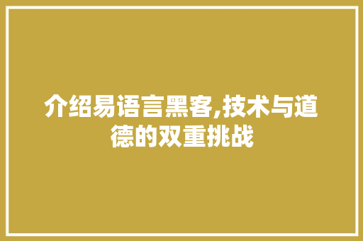 介绍易语言黑客,技术与道德的双重挑战