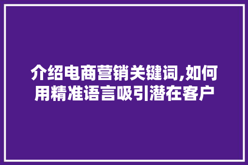 介绍电商营销关键词,如何用精准语言吸引潜在客户