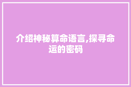 介绍神秘算命语言,探寻命运的密码 Node.js