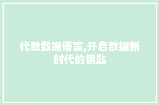 代数数据语言,开启数据新时代的钥匙