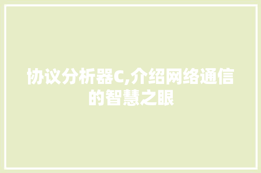 协议分析器C,介绍网络通信的智慧之眼