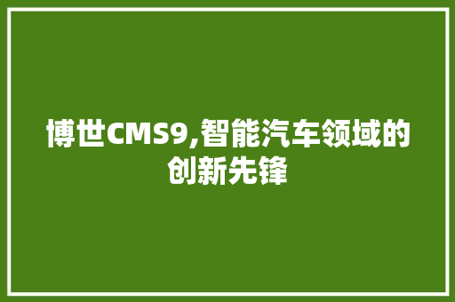 博世CMS9,智能汽车领域的创新先锋 Docker