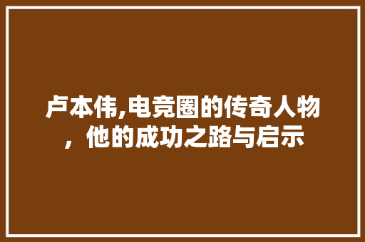 卢本伟,电竞圈的传奇人物，他的成功之路与启示 NoSQL