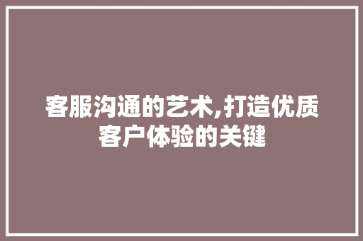 客服沟通的艺术,打造优质客户体验的关键