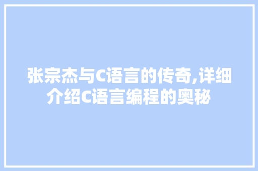 张宗杰与C语言的传奇,详细介绍C语言编程的奥秘