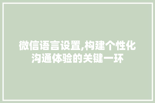 微信语言设置,构建个性化沟通体验的关键一环