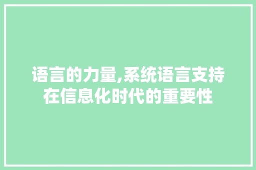 语言的力量,系统语言支持在信息化时代的重要性