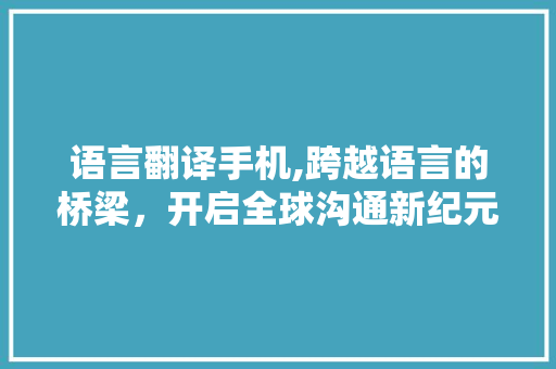 语言翻译手机,跨越语言的桥梁，开启全球沟通新纪元