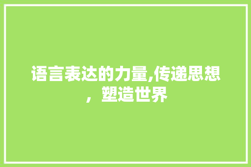 语言表达的力量,传递思想，塑造世界