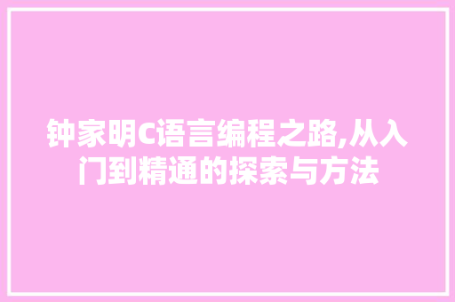 钟家明C语言编程之路,从入门到精通的探索与方法