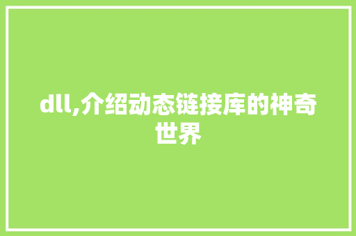 dll,介绍动态链接库的神奇世界