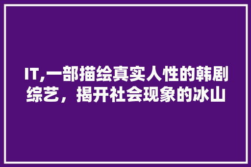 IT,一部描绘真实人性的韩剧综艺，揭开社会现象的冰山一角