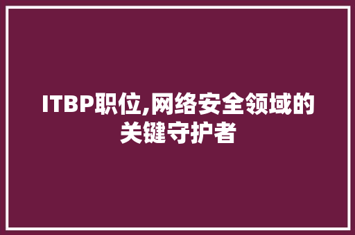 ITBP职位,网络安全领域的关键守护者