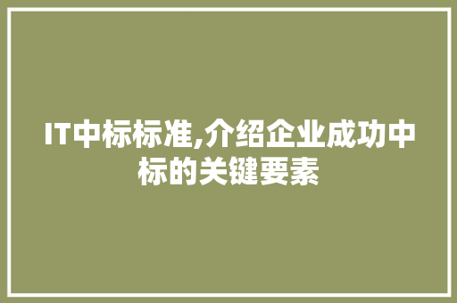 IT中标标准,介绍企业成功中标的关键要素