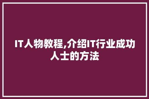 IT人物教程,介绍IT行业成功人士的方法 Java