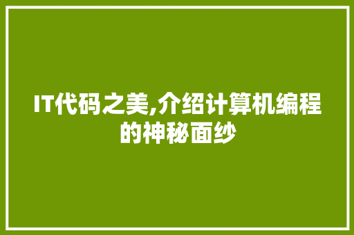 IT代码之美,介绍计算机编程的神秘面纱