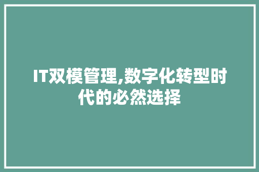 IT双模管理,数字化转型时代的必然选择