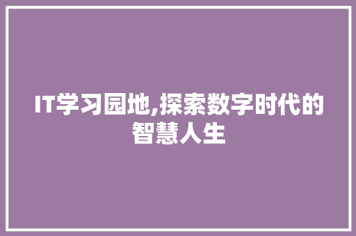 IT学习园地,探索数字时代的智慧人生