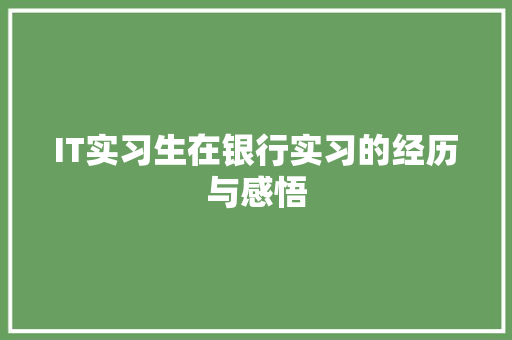 IT实习生在银行实习的经历与感悟