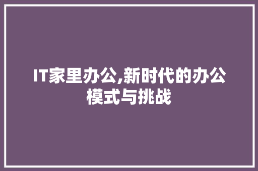 IT家里办公,新时代的办公模式与挑战