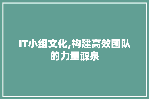 IT小组文化,构建高效团队的力量源泉 Angular