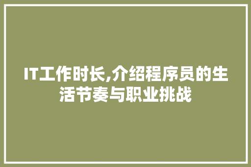 IT工作时长,介绍程序员的生活节奏与职业挑战