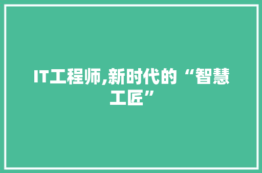 IT工程师,新时代的“智慧工匠”