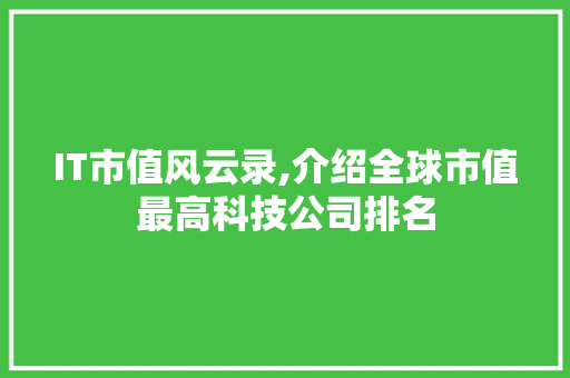 IT市值风云录,介绍全球市值最高科技公司排名