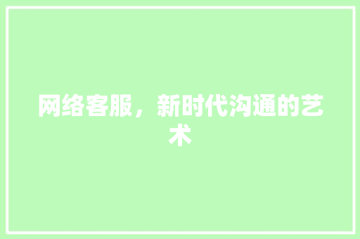 网络客服，新时代沟通的艺术