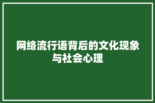 网络流行语背后的文化现象与社会心理