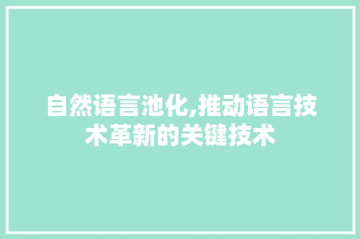 自然语言池化,推动语言技术革新的关键技术