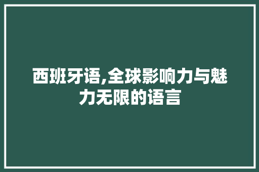 西班牙语,全球影响力与魅力无限的语言