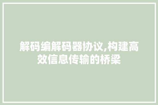 解码编解码器协议,构建高效信息传输的桥梁