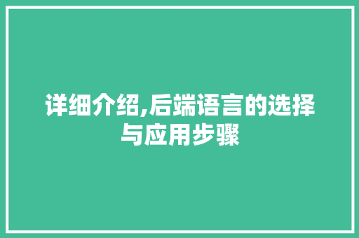 详细介绍,后端语言的选择与应用步骤